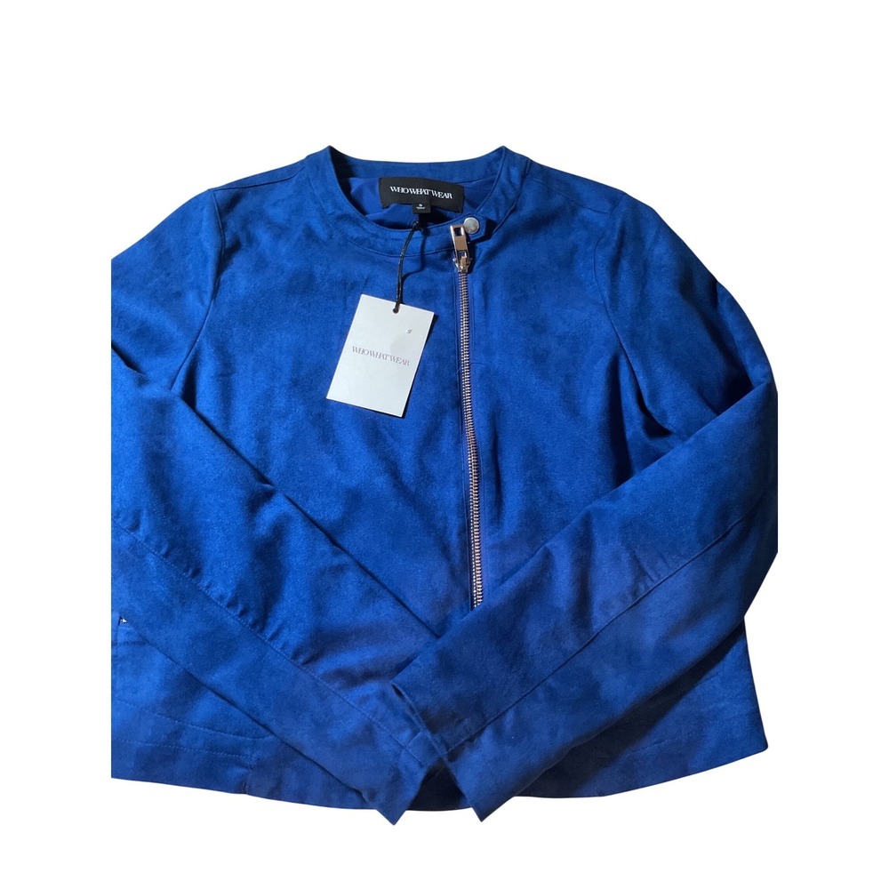 Who What Wear Womens Royal Blue Faux Suede Moto Jacket Small NWT Collarless Zip
